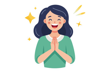 Joyful Anticipation:  An illustrated woman beams with delighted anticipation, showcasing her warm and welcoming expression in a vibrant display of happiness and joy.