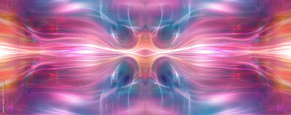 Poster symmetrical flowing abstract design with vibrant colors and artistic composition