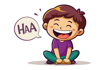 Joyful Laughter: A cartoon illustration of a gleeful child, radiating pure happiness through infectious laughter. The cheerful kid's eyes and the expressive HAA from the speech bubble.