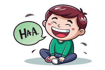 Joyful Laughter of the Boy:  A cheerful boy with rosy cheeks radiates pure, unadulterated happiness as he bursts into laughter, the sound echoing in a speech bubble.