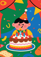 little boy celebrating birthday Illustrator Artwork design template poster