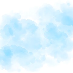 Abstract light blue watercolor background with soft cloud formations. Ethereal sky illustration with an aqueous paint texture on white.