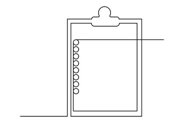 Clipboard with checklist one line art continuous drawing in minimalist outline vector illustration