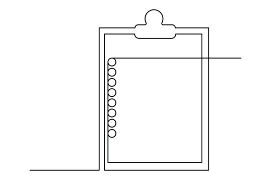 Clipboard with checklist one line art continuous drawing in minimalist outline vector illustration