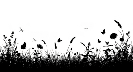 Ethereal meadow Flowers grass and butterflies