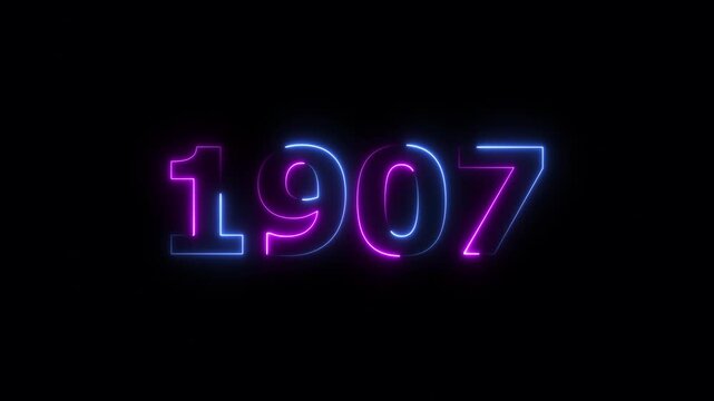 1907 Sal neon text background animation. Glowing neon business number text background 4k video.