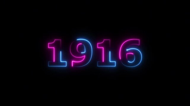 1916 Sal neon text background animation. Glowing neon business number text background 4k video.