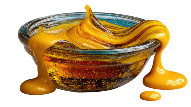 Golden Confection Delight: A close-up shot showcases a glistening, vibrant, and appetizing candy treat overflowing a crystal bowl, invoking a sense of indulgence.