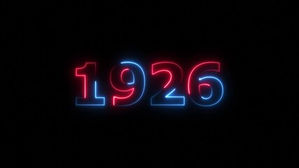 1926 Sal neon text background animation. Glowing neon business number text background 4k video.