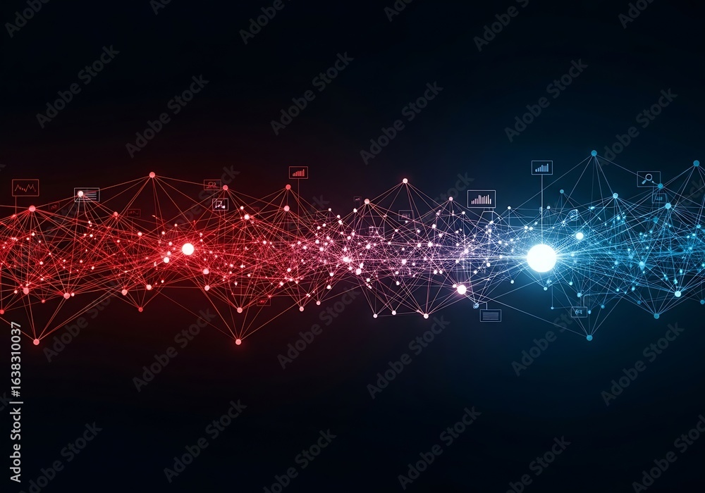 Aufkleber abstract futuristic background with glowing dots and lines forming a digital network