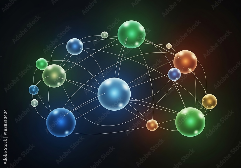 Aufkleber abstract colorful molecule connection network design for science and technology concept