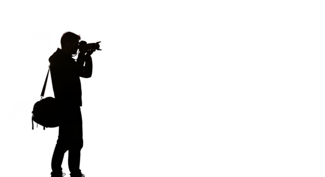 Silhouetted photographer with camera bag - Powered by Adobe