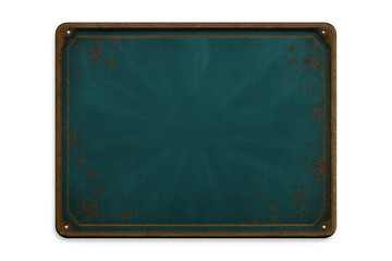 Fototapeta premium Weathered metal signage featuring teal green paint and sunburst design, positioned against transparent backdrop for custom graphic placement