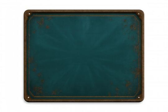 Weathered metal signage featuring teal green paint and sunburst design, positioned against transparent backdrop for custom graphic placement