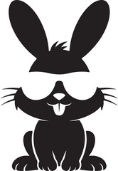 Black silhouette of a bunny wearing a sunglass. Black and white color vector (4)