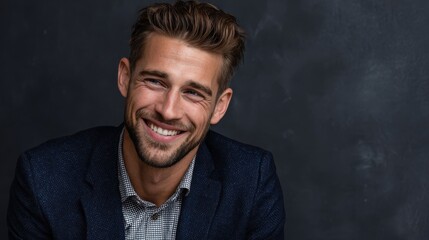 Fototapeta premium portrait of a handsome casual businessman smiling no logos no brands ar 169