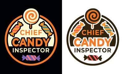Chief Candy Inspector Halloween T-Shirt Design, Fun Candy Lover Graphic Badge for Trick or Treat