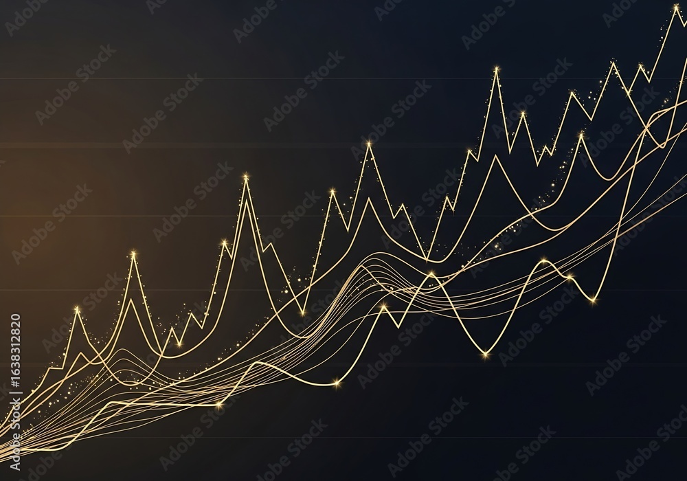 Aufkleber abstract background with golden line graph pattern and dynamic wave motion