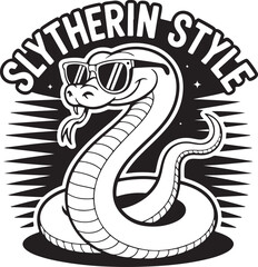 Funny Big Snake Wearing Sunglasses Black Silhouette Vector