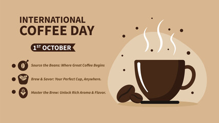 International Coffee Day Promotion Celebrate October 1st with Coffee Beans Brewing and Savoring Perfect Aroma