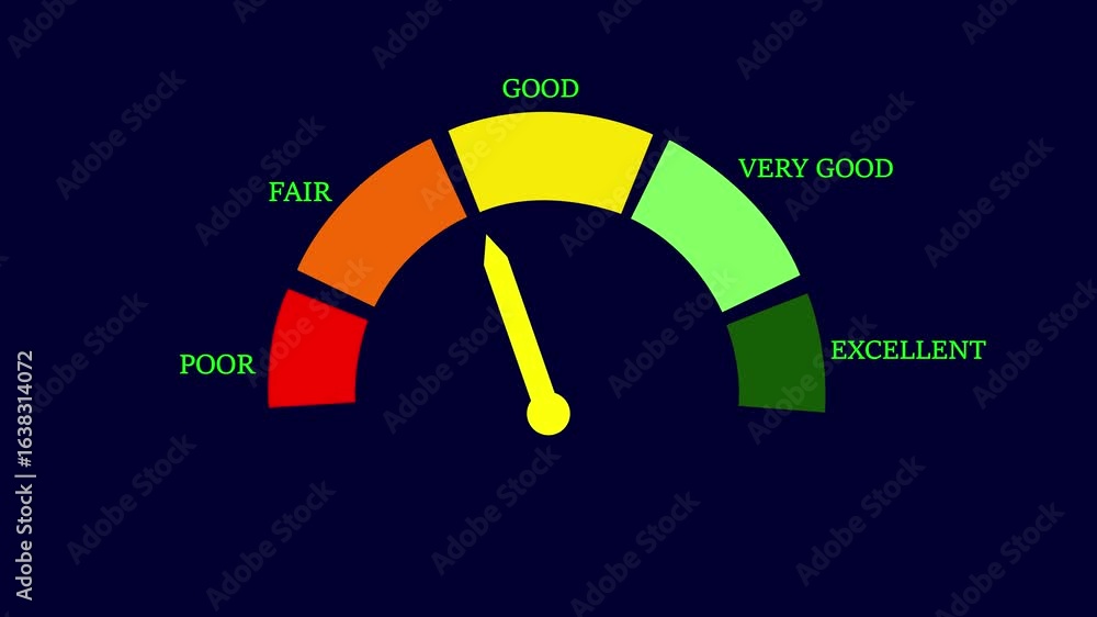 Aufkleber good credit score rating scale animation soft blue screen background colorful speedometer or tachome