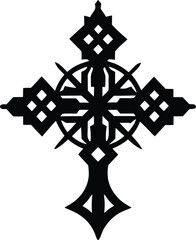 Ethiopian orthodox cross silhouette isolated on white background