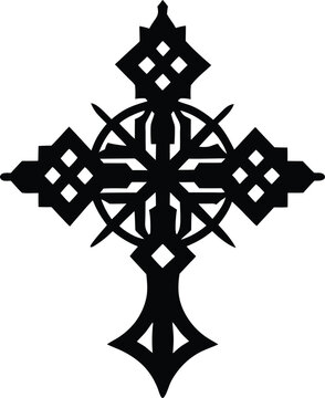 Ethiopian orthodox cross silhouette isolated on white background