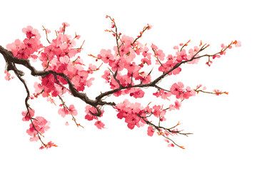 Pink Cherry Blossom Branch Isolated on Black Background Spring Flowers Nature Beauty