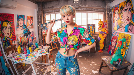 創作中の若いアーティスト