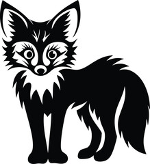 Stylized Black Fox Illustration Standing Alert with Bushy Tail and Cute Face Design for Children's Illustration