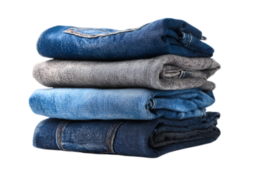 Stack of folded jeans different shades of blue and gray