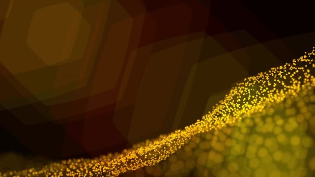 Animated Yellow color digital abstract particle wave background , cyber or technology background od moving particles 
