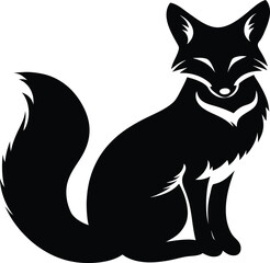 Sleek Silhouette of a Sitting Fox with a Bushy Tail and Elegant Design Cues Evoking Wildlife Art