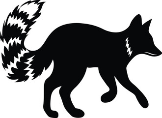 Silhouette of a Fox with Bushy Tail and Alert Expression Captured in Black and White Art