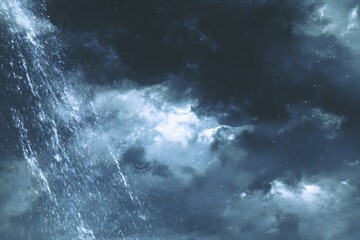 Stormy night sky with streaks of rain
