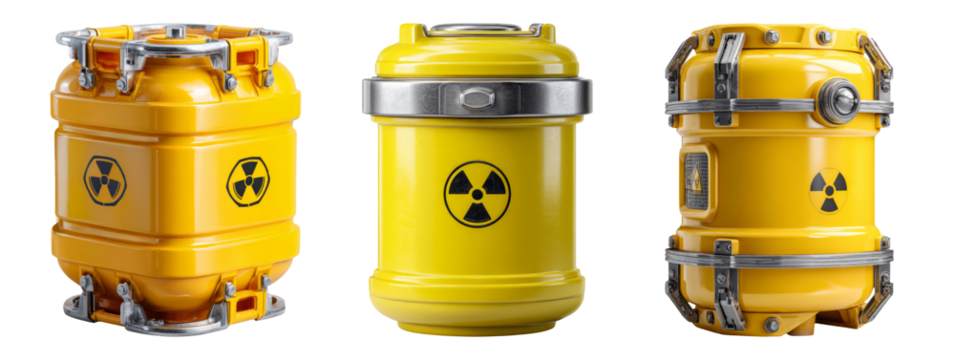 Isolated Yellow Containers with Radiation Symbols on Transparent Background