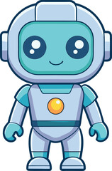 Adorable cartoon robot character with big eyes and a friendly smile isolated on white background new 2025 trendy superhero sticker design for kids