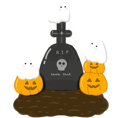 Cute Halloween Ghosts Graveyard