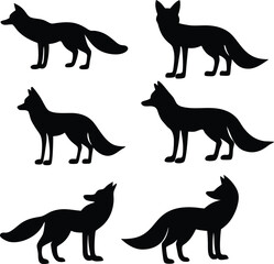 Silhouette Foxes in Various Poses A Symbolic Representation of Wildlife, Nature, and the Untamed Beauty of the Animal Kingdom