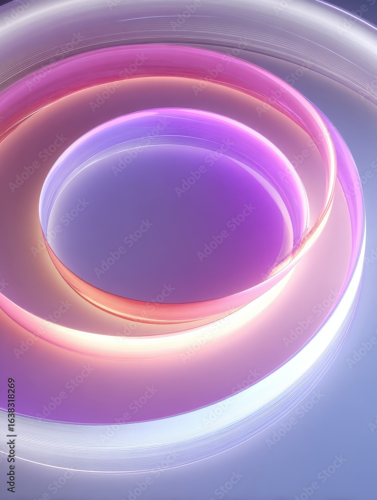 Poster geometric concentric circles in soft glowing neon colors gently fading into a serene infinite space 