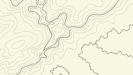 Detailed topographic contour map illustration with a vintage aesthetic, showcasing elevation lines and geographical terrain features