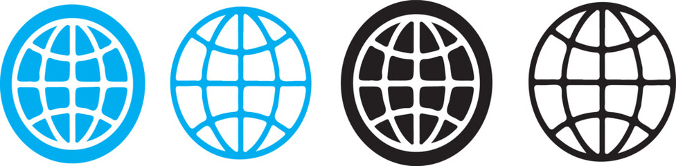 Global icon set.Transparent PNG available blue and black Internet Icon.Global network symbol for internet, international communication, geography or travel-related interfaces and educational contexts.