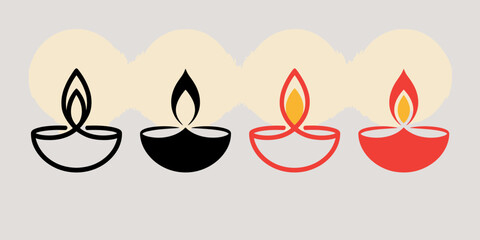 Set of Diya Lamps with Flames in Different Colors for Festive Decoration

