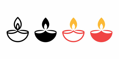 Set of Diya Lamps with Flames in Different Colors for Festive Decoration

