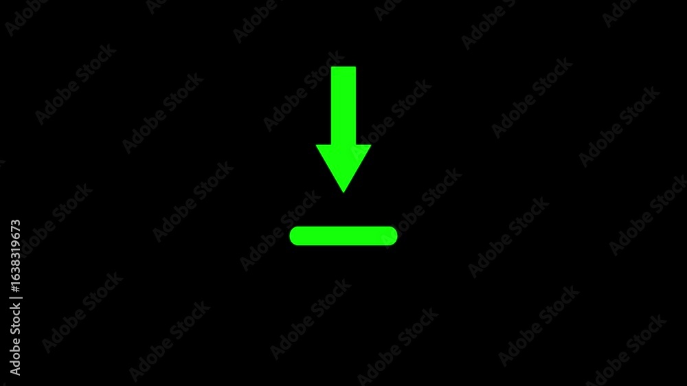 Poster animated arrow pointing down on black background.abstract glowing down arrow icon animation on solid