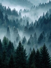 Obraz premium amazing mystical rising fog black forest trees woods landscape panorama banner dark mood generative ai