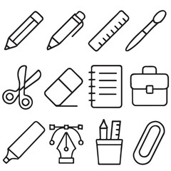 Stationery line icon set vector. Vector editable stroke icon.