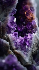 Amethyst Geode Close-up, Cave Interior, Sparkling Crystals, Nature Background, Wallpaper
