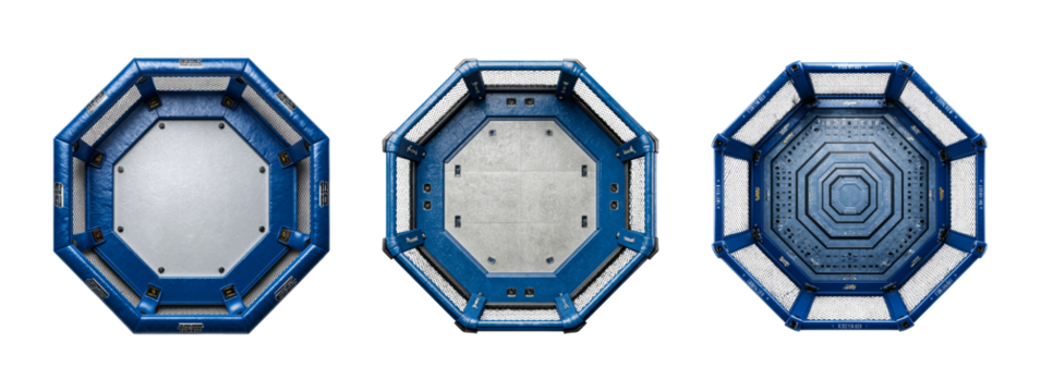 Set of three isolated octagonal platforms on transparent background