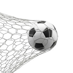 Soccer ball entering goal net against black background high quality image for sports design